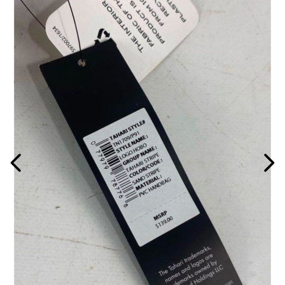 Tahari Sand Stripe Hobo Bag NWT - Picture 3 of 5